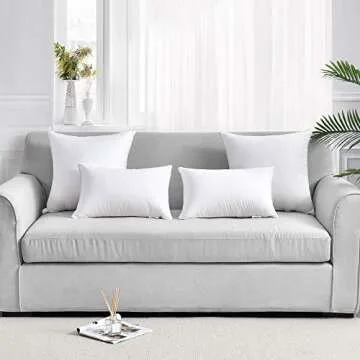 Oubonun 12 x 20 Pillow Inserts (Set of 2) - Lumbar Pillow with 100% Cotton Cover - Rectangle Square Interior Sofa Pillow Inserts - Decorative Pillow Insert Pair - White Couch Pillow