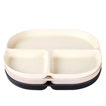 Bamboo Kids Divided Plates Set - Eco-Friendly, 3 Pack