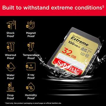 SanDisk 32GB Extreme SDHC UHS-I Memory Card - C10, U3, V30, 4K, UHD, SD Card - SDSDXVT-032G-GNCIN