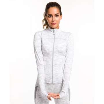 QUEENIEKE Womens Running Jacket Athletic Workout Jackets Track Full Zip Up Gym for Women Yoga Top Nurse Align Slim Fit Sport bbl Scrub Jacket Long Sleeve Sweater White Large