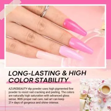 AZUREBEAUTY Pink Dip Powder Nail Set, 6 Colors Light Hot Pink Cherry Blossom Shades Dipping Powder Starter Kit, French Nail Art Manicure, No Need Nail Lamp Cured DIY Salon