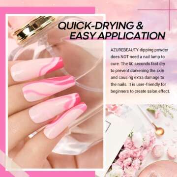 AZUREBEAUTY Pink Dip Powder Nail Set, 6 Colors Light Hot Pink Cherry Blossom Shades Dipping Powder Starter Kit, French Nail Art Manicure, No Need Nail Lamp Cured DIY Salon