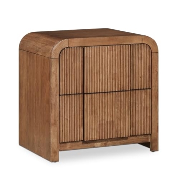 Meridian Furniture 314Walnut-NS Fluted Collection Art Deco Night Stand with Solid Wood Rich Walnut F...
