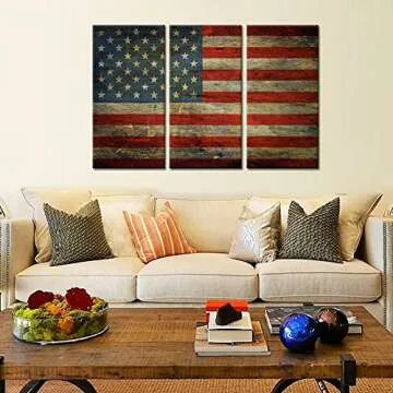 KREATIVE ARTS - 3 Panel Retro America Flag Canvas Wall Art Honored Nation Symbol Picture Framed and ...