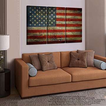 KREATIVE ARTS - 3 Panel Retro America Flag Canvas Wall Art Honored Nation Symbol Picture Framed and Stretched USA Flag Canvas Print Wall Decor for Office Decoration