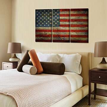 KREATIVE ARTS - 3 Panel Retro America Flag Canvas Wall Art Honored Nation Symbol Picture Framed and Stretched USA Flag Canvas Print Wall Decor for Office Decoration