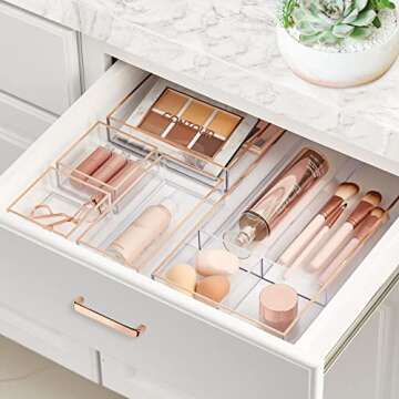 mDesign Square Plastic Cosmetic Organizer Holder Tray for Bathroom Drawer, Vanity, Countertop Storag...