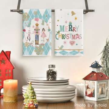 Artoid Mode Blue Nutcrackers Tree Christmas Kitchen Towels Dish Towels, 18x26 Inch Snowflake Gift Bo...