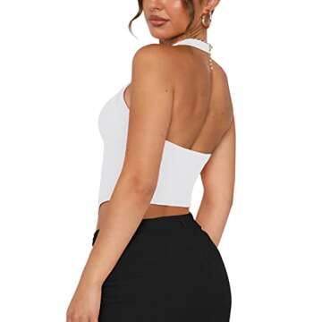 REORIA Women's Summer Sexy Halter V Neck Sleeveless Backless Y2K Trendy Crop Tank Tops for Going Out...