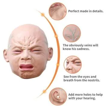 CreepyParty Releastic Human Mask Novelty Halloween Costume Party Latex Head Masks (crying baby)