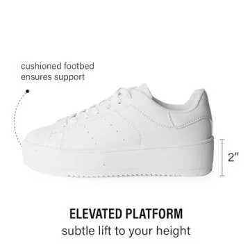 J. Adams Hero Platform Sneakers for Women - Casual Lace Up Fashion Tennis Shoes - White Vegan Leathe...