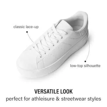 J. Adams Hero Platform Sneakers for Women - Casual Lace Up Fashion Tennis Shoes - White Vegan Leather - 9