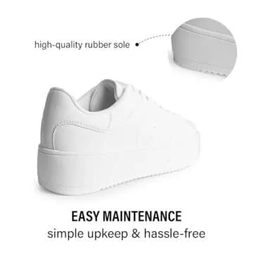 J. Adams Hero Platform Sneakers for Women - Casual Lace Up Fashion Tennis Shoes - White Vegan Leather - 9