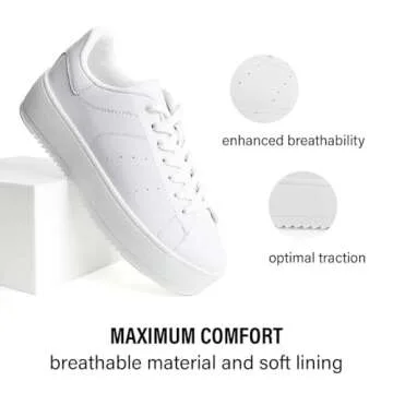 J. Adams Hero Platform Sneakers for Women - Casual Lace Up Fashion Tennis Shoes - White Vegan Leather - 9