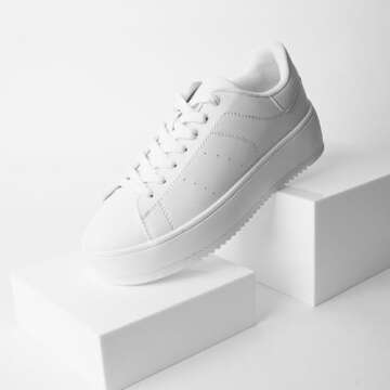 J. Adams Hero Platform Sneakers for Women - Casual Lace Up Fashion Tennis Shoes - White Vegan Leather - 9