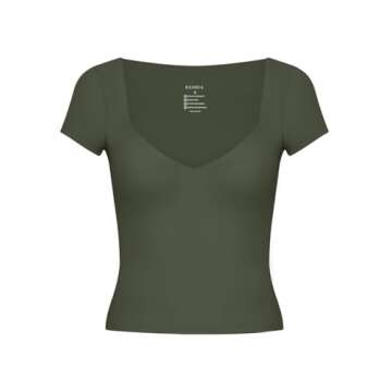 REORIA Women's Sexy V Neck Double Lined Crop Top