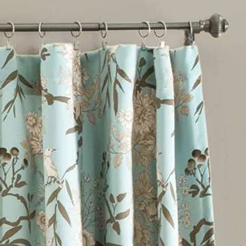 Lush Decor Botanical Garden Curtains Floral Bird Print Light Filtering Window Panel Drapes Set for L...