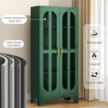 erosoei Metal Kitchen Pantry Storage Cabinet,Food Pantries Cabinets with Acrylic Glass Doors and Adjustable Shelves,Storage Cupboard for Kitchen, Living Room, Laundry Room and Dinning Room 61.02”H