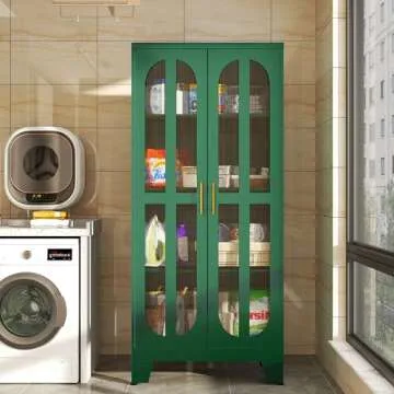 erosoei Metal Kitchen Pantry Storage Cabinet,Food Pantries Cabinets with Acrylic Glass Doors and Adjustable Shelves,Storage Cupboard for Kitchen, Living Room, Laundry Room and Dinning Room 61.02”H