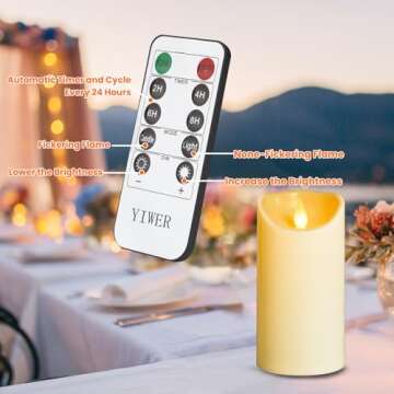 YIWER Flameless Plastic LED Candles,Pack of 2 Battery Operated Flickering Candle with Remote Control and Timer Electric Fake Light D3 H6 Ivory Pillar