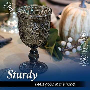 Yungala Black Wine Glasses set of 6 smoke glass goblets, black glassware made from dishwasher friendly colored glass smoke - black goblets