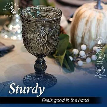 Yungala Black Wine Glasses set of 6 smoke glass goblets, black glassware made from dishwasher friendly colored glass smoke - black goblets