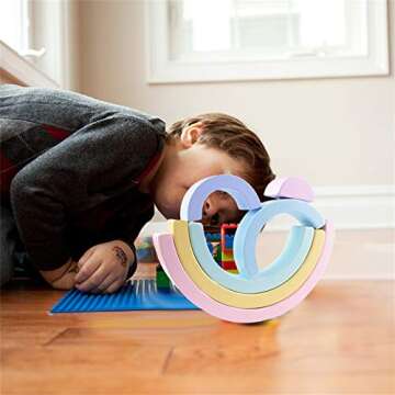 Wenini Wooden Rainbow Stacking Toy Large Nesting Puzzle Blocks Educational Learning Toys/Creative Colorful Building Blocks/Wooden Rainbow Arch Bridge (B)