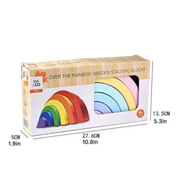 Wenini Wooden Rainbow Stacking Toy Large Nesting Puzzle Blocks Educational Learning Toys/Creative Colorful Building Blocks/Wooden Rainbow Arch Bridge (B)
