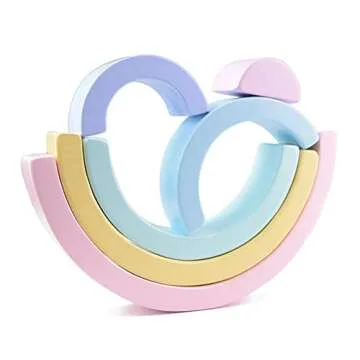 Wenini Wooden Rainbow Stacking Toy Large Nesting Puzzle Blocks Educational Learning Toys/Creative Colorful Building Blocks/Wooden Rainbow Arch Bridge (B)