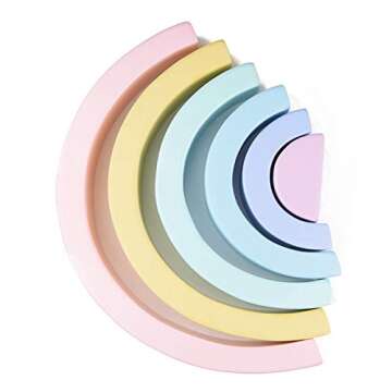 Wenini Wooden Rainbow Stacking Toy Large Nesting Puzzle Blocks Educational Learning Toys/Creative Colorful Building Blocks/Wooden Rainbow Arch Bridge (B)