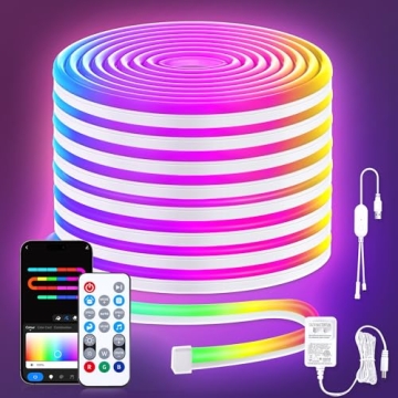 Neon Rope Lights, 16.4ft Smart RGB+IC LED Strip Lights with App & Remote Control, IP67 Waterproof Fl...