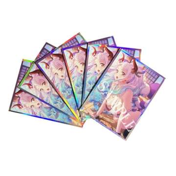 60 PCS Holographic Anime Card Sleeves for MTG, 67×92mm Cartoon Printing Top Loading Board Game Inne...