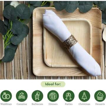 Dtocs Palm Leaf Plates 10 Inch Square (50 Pack) | Bamboo Plates Disposable Look Compostable Dinnerwa...
