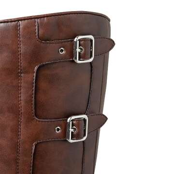 Cossansan Riding Boots for Women Wide Calf- Knee High Boots Women Block Chunky Heel Pull On Comfortable Dress Cowgirl Boots Ladies Shoes Size9