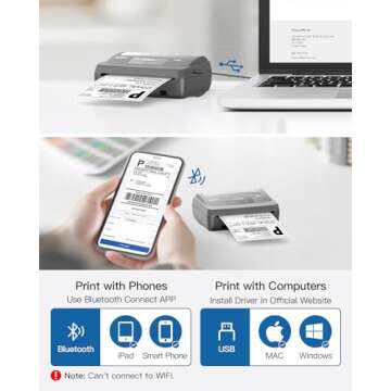 POLONO A400 Bluetooth Thermal Label Printer, 4x6 Label Printer for Shipping Packages Small Business,...