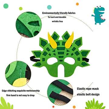 Genovega Dinosaur Masks Party Supplies for Kid (16 Packs) Felt and Elastic - Masquerade and Birthday Dinosaur Party Mask Favors Decorations, Perfect for Children Girls Boys Kids