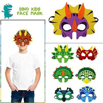 Genovega Dinosaur Masks Party Supplies for Kid (16 Packs) Felt and Elastic - Masquerade and Birthday Dinosaur Party Mask Favors Decorations, Perfect for Children Girls Boys Kids