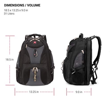 SwissGear 1900 Scansmart TSA 17 Laptop Backpack, Grey/Black, 19-Inch