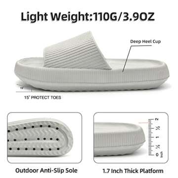 TREEMALL Pillow Slippers Cloud Slides for Women and Men，Non-Slip Open Toe Shower Slippers Massage Home Slippers for Indoor & Outdoor