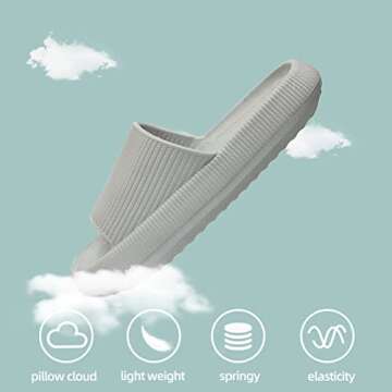 TREEMALL Pillow Slippers Cloud Slides for Women and Men，Non-Slip Open Toe Shower Slippers Massage Home Slippers for Indoor & Outdoor