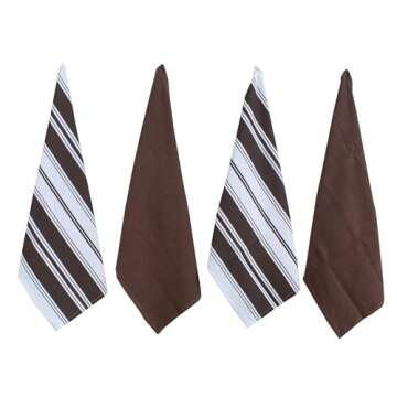 ACCENTHOME Waffle Kitchen Towels Set of 4 100% Cotton Stripe Design Tea Towel Absorbent Hand Dish Cl...