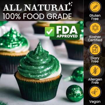 BULK-(10g) Green Edible Glitter for Drinks,Green Sprinkles for Cake Decorating, Cocktails, Green Lus...