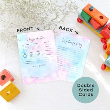 Large Baby Predictions & Advice Cards (50 Pack), Gender Reveal Games, Baby Shower Games, Wishes for Baby, Advice for New Parents to Be – Double-Sided Cards – Minimalist