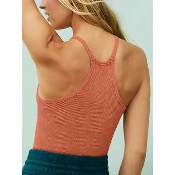 Womens Sports Bra Long Spaghetti Strap Tank Tops Padded Tanks Athletic Yoga Bra Camisole Workout Tops Bulit in Bra(Coral Large)