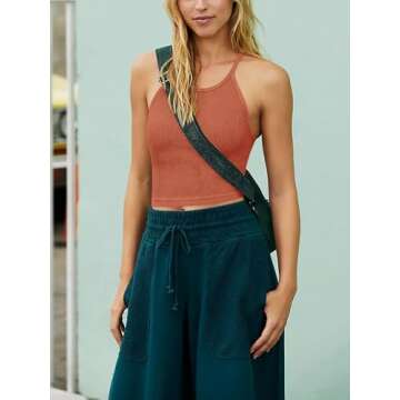 Womens Sports Bra Long Spaghetti Strap Tank Tops Padded Tanks Athletic Yoga Bra Camisole Workout Tops Bulit in Bra(Coral Large)