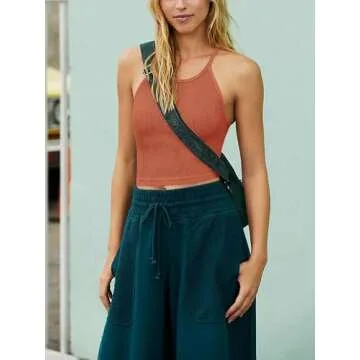 Womens Sports Bra Long Spaghetti Strap Tank Tops Padded Tanks Athletic Yoga Bra Camisole Workout Tops Bulit in Bra(Coral Large)