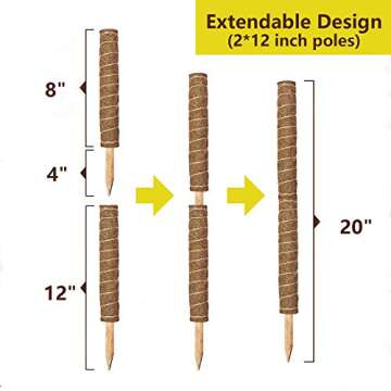 Domipool 20 Inch Coir Moss Pole for Climbing Plants