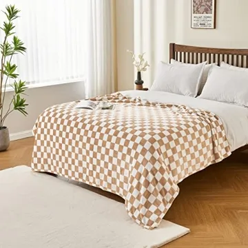 Edenleaf Checkered Blanket Flannel Throw Blankets Soft Cozy Checkered Grid Print Chessboard Gingham Pattern Blankets for Bed Sofa Couch for All Seasons（Blonde，50"×60"）