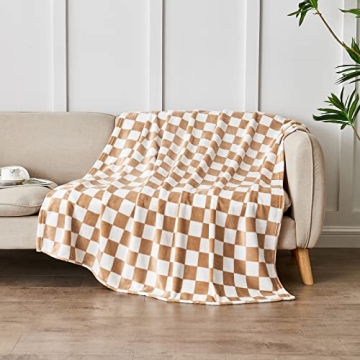 Edenleaf Checkered Blanket Flannel Throw Blankets Soft Cozy Checkered Grid Print Chessboard Gingham Pattern Blankets for Bed Sofa Couch for All Seasons（Blonde，50"×60"）
