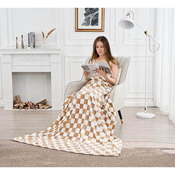 Edenleaf Checkered Blanket Flannel Throw Blankets Soft Cozy Checkered Grid Print Chessboard Gingham Pattern Blankets for Bed Sofa Couch for All Seasons（Blonde，50"×60"）